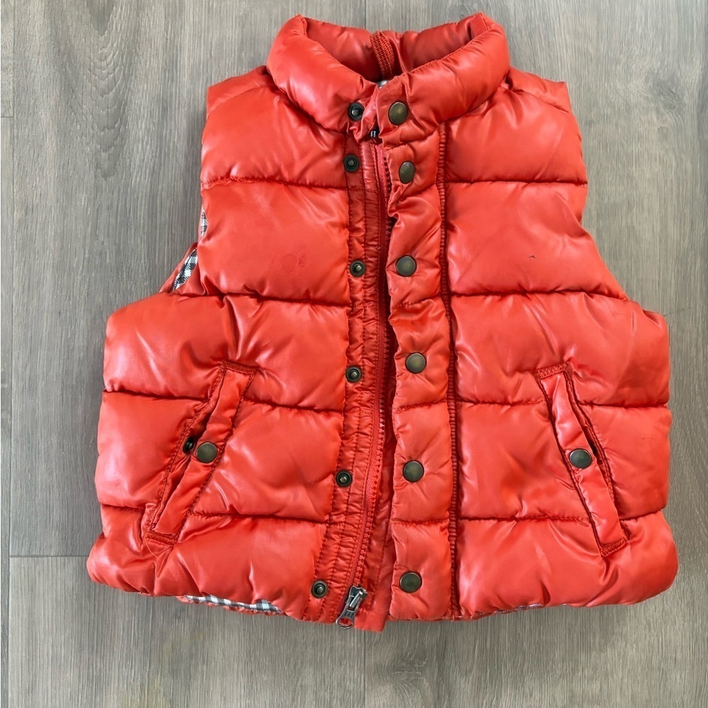 Baby Gap Unisex Puffer Vest in Orange with Plaid Flannel Lining
